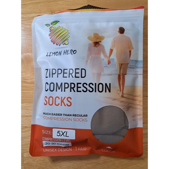 Lemon Hero Health Open Toe Zippered Compression Socks 20-30 mmHg Nude Beige 5XL - Picture 1 of 9